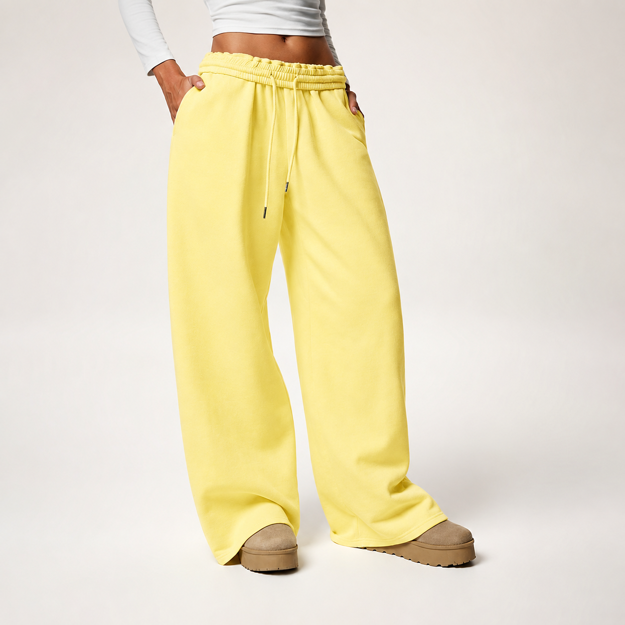 Casual Wide Loose Winter Thickened Thermal Lined Sweatpants For Women