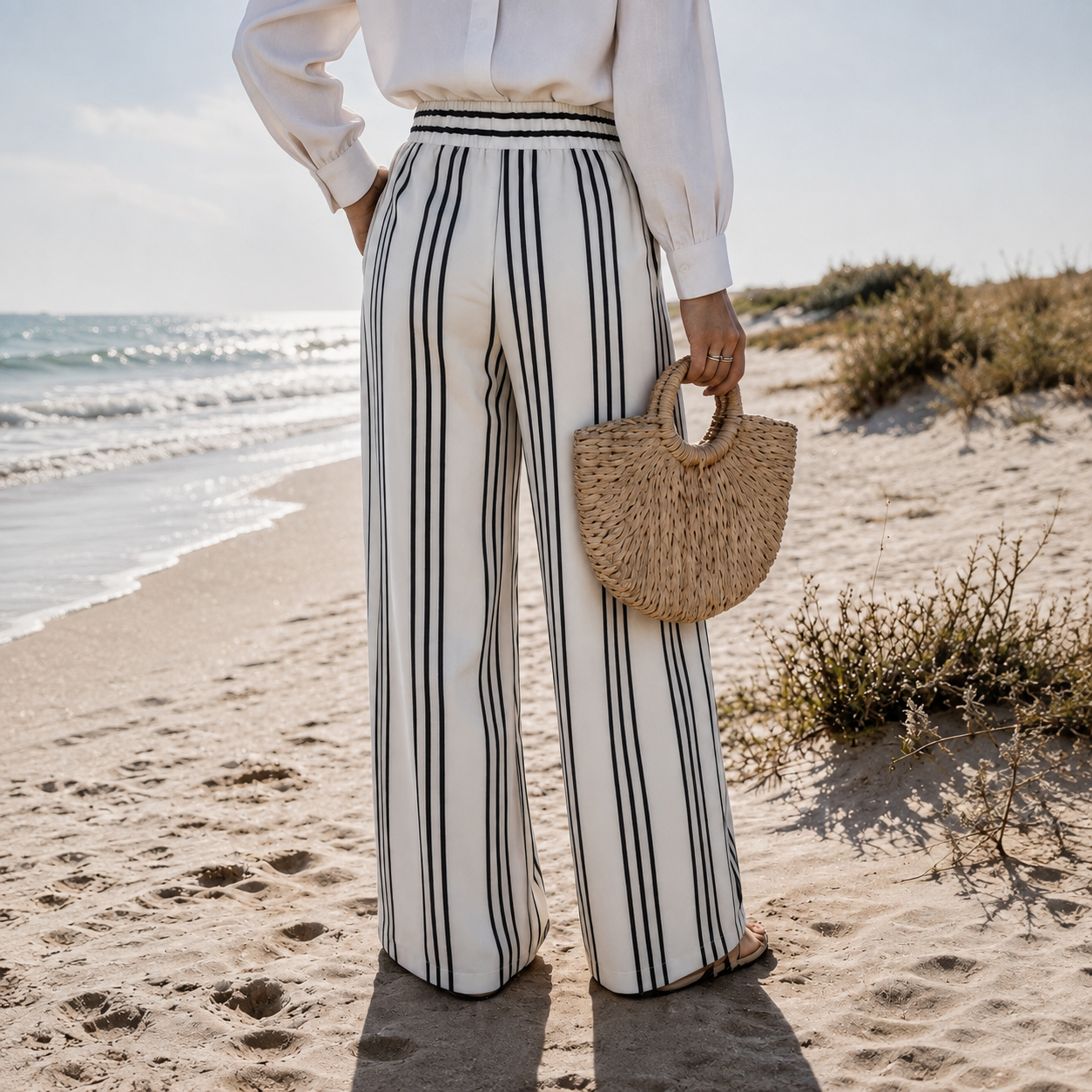 Casual Long Striped Vacation Themed Pants For Women