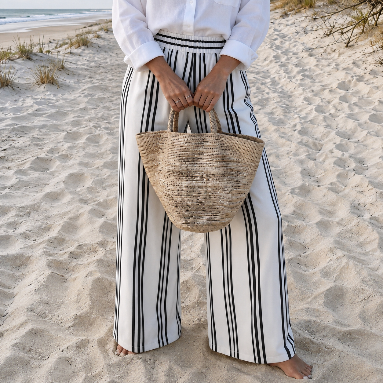 Casual Long Striped Vacation Themed Pants For Women