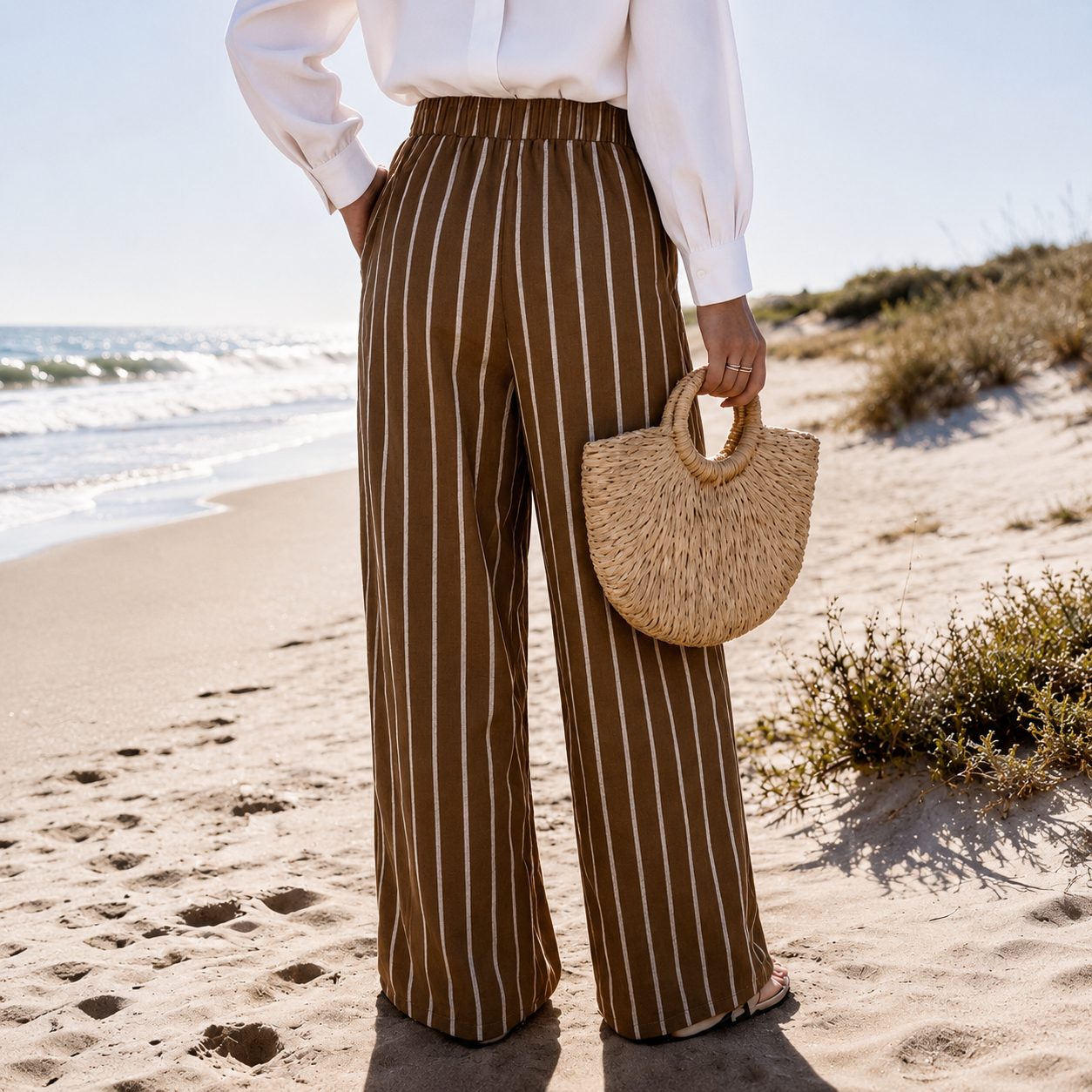 Casual Long Striped Vacation Themed Pants For Women