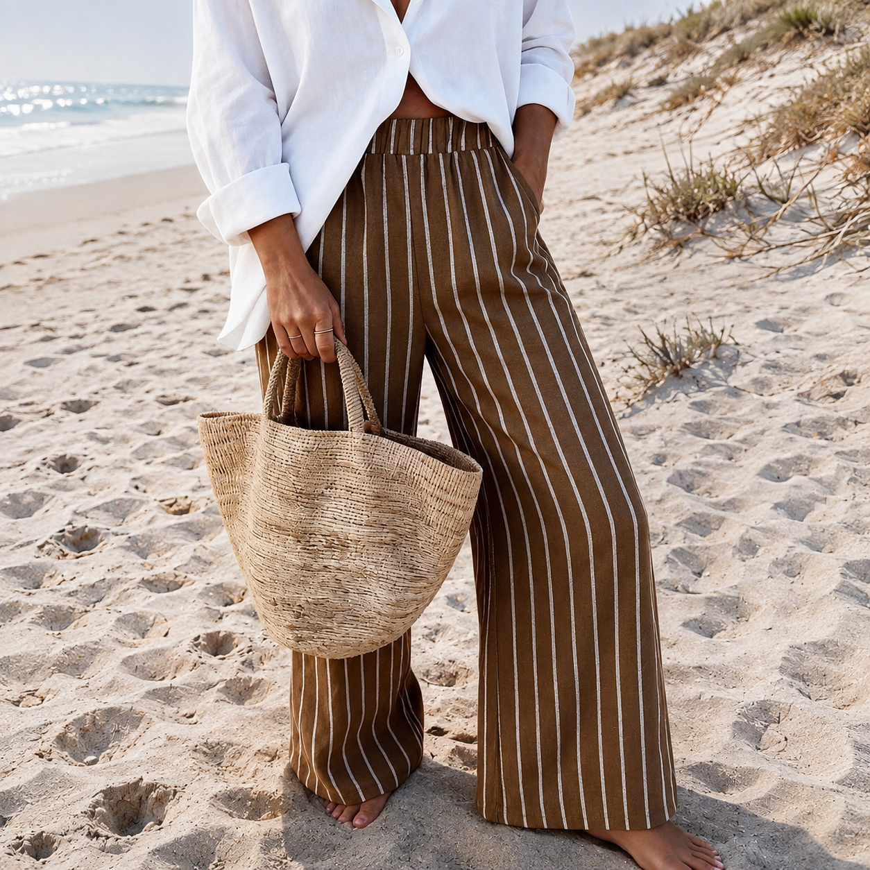 Casual Long Striped Vacation Themed Pants For Women