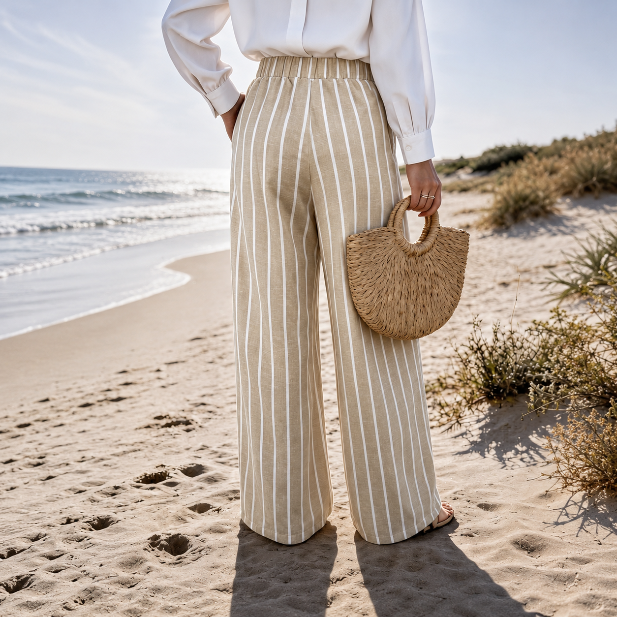 Casual Long Striped Vacation Themed Pants For Women
