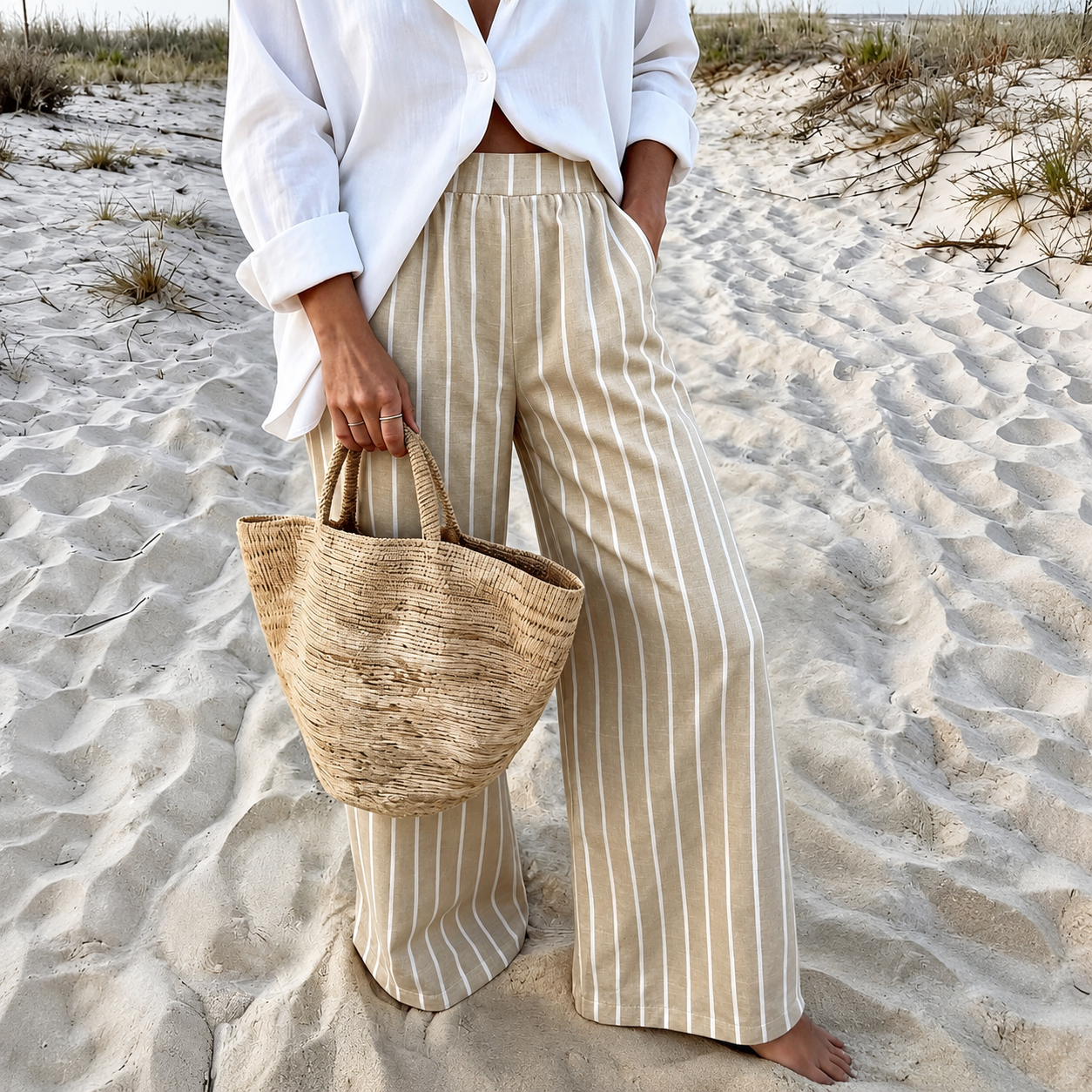 Casual Long Striped Vacation Themed Pants For Women