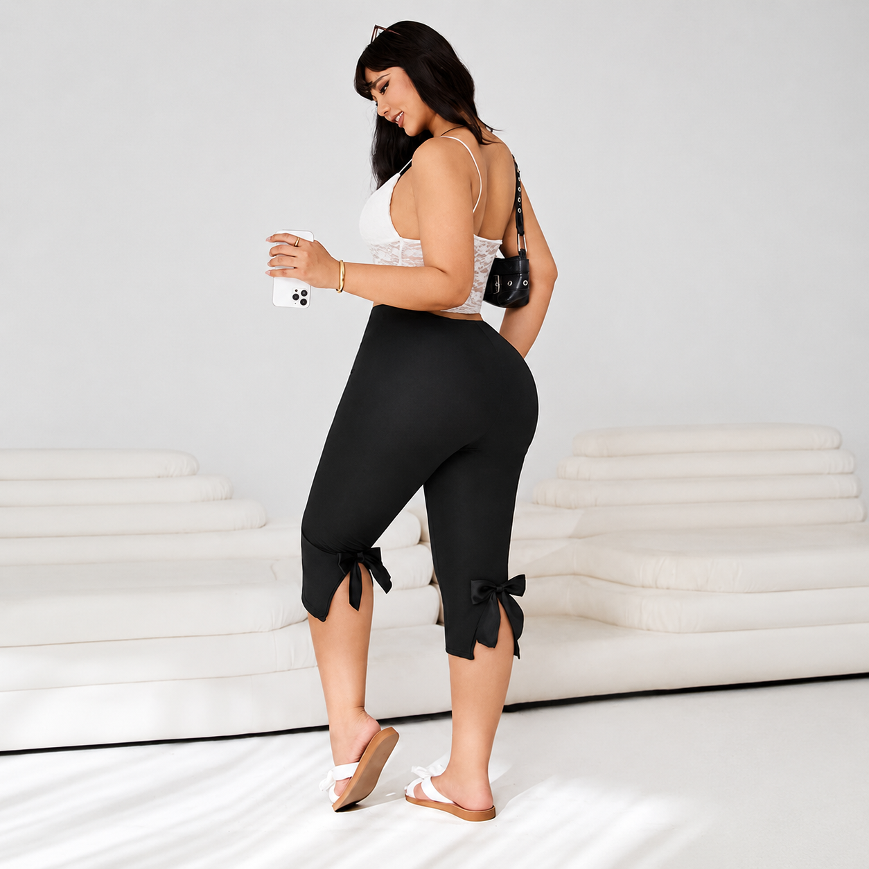 Plus Size Capri Pants With Bow Detail