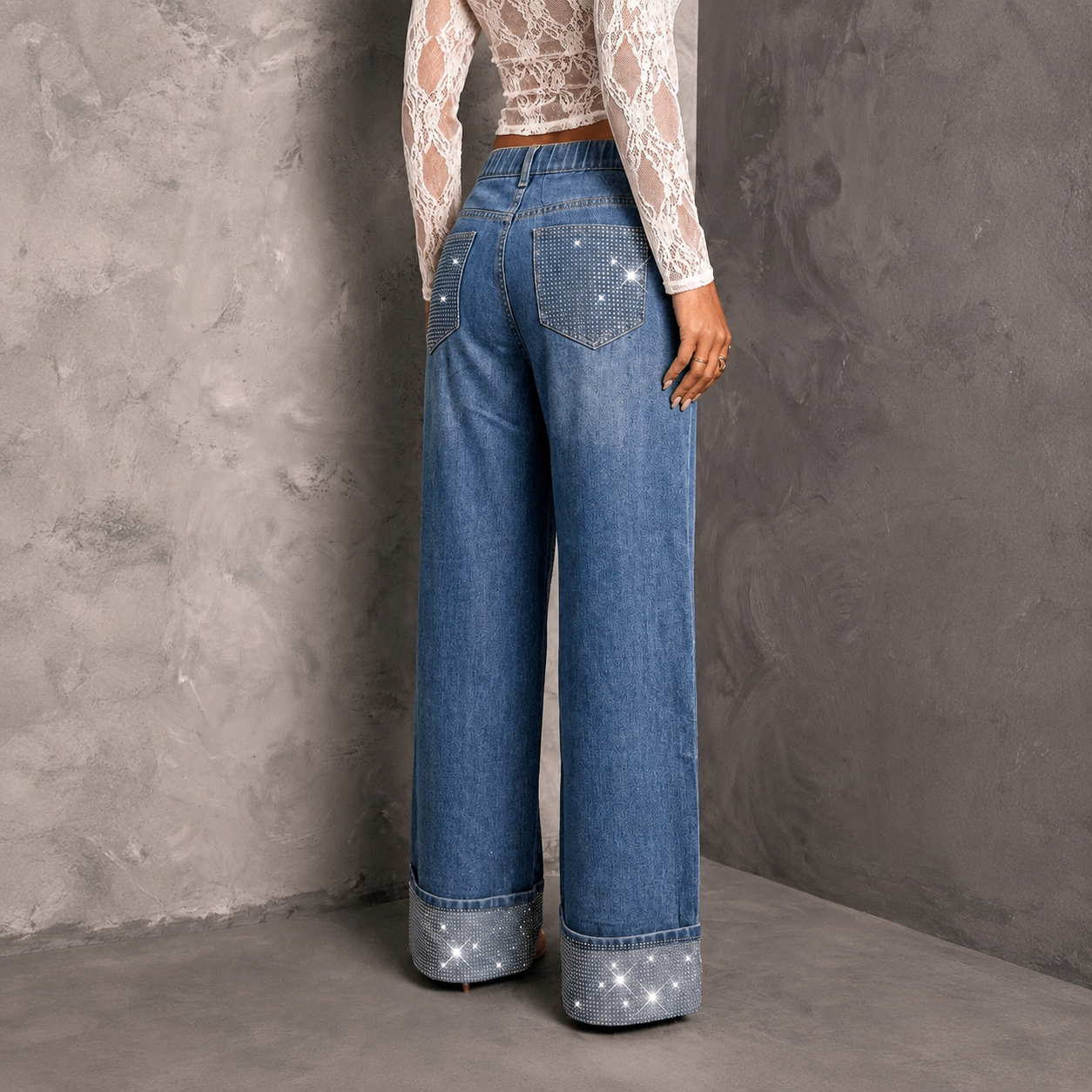 Rhinestone Embellished Straight Leg Jeans For Women
