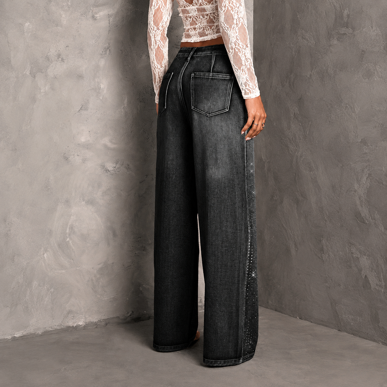 Rhinestone Embellished Straight Leg Jeans For Women