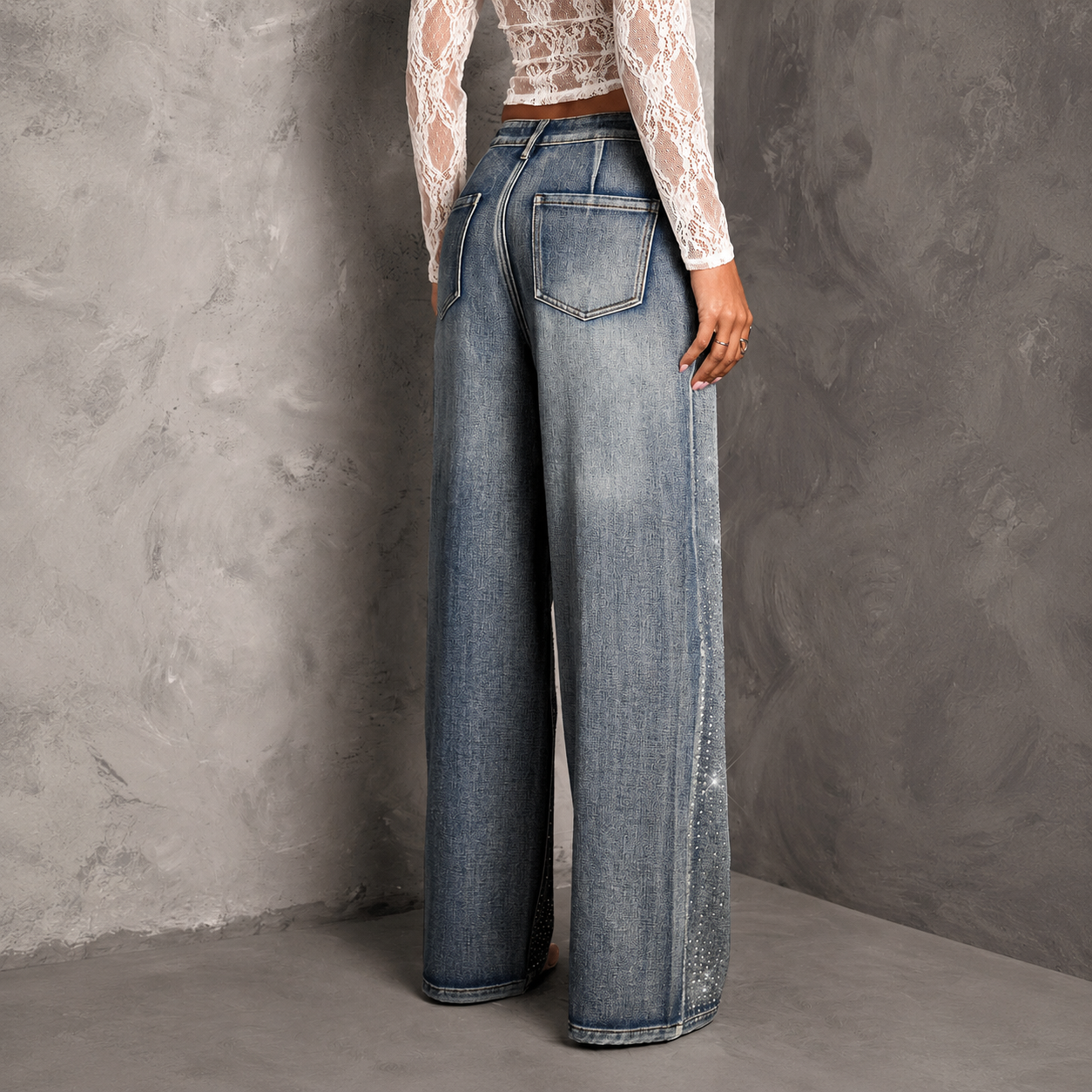 Rhinestone Embellished Straight Leg Jeans For Women