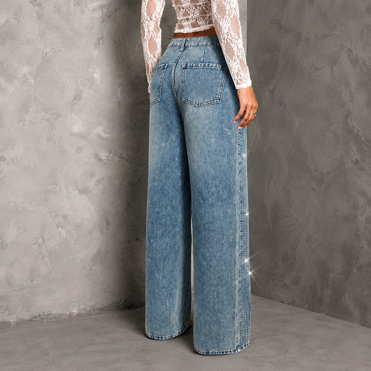 Rhinestone Embellished Straight Leg Jeans For Women