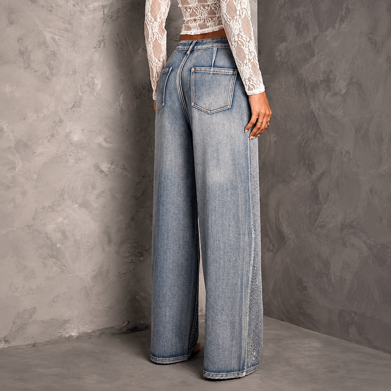 Rhinestone Embellished Straight Leg Jeans For Women
