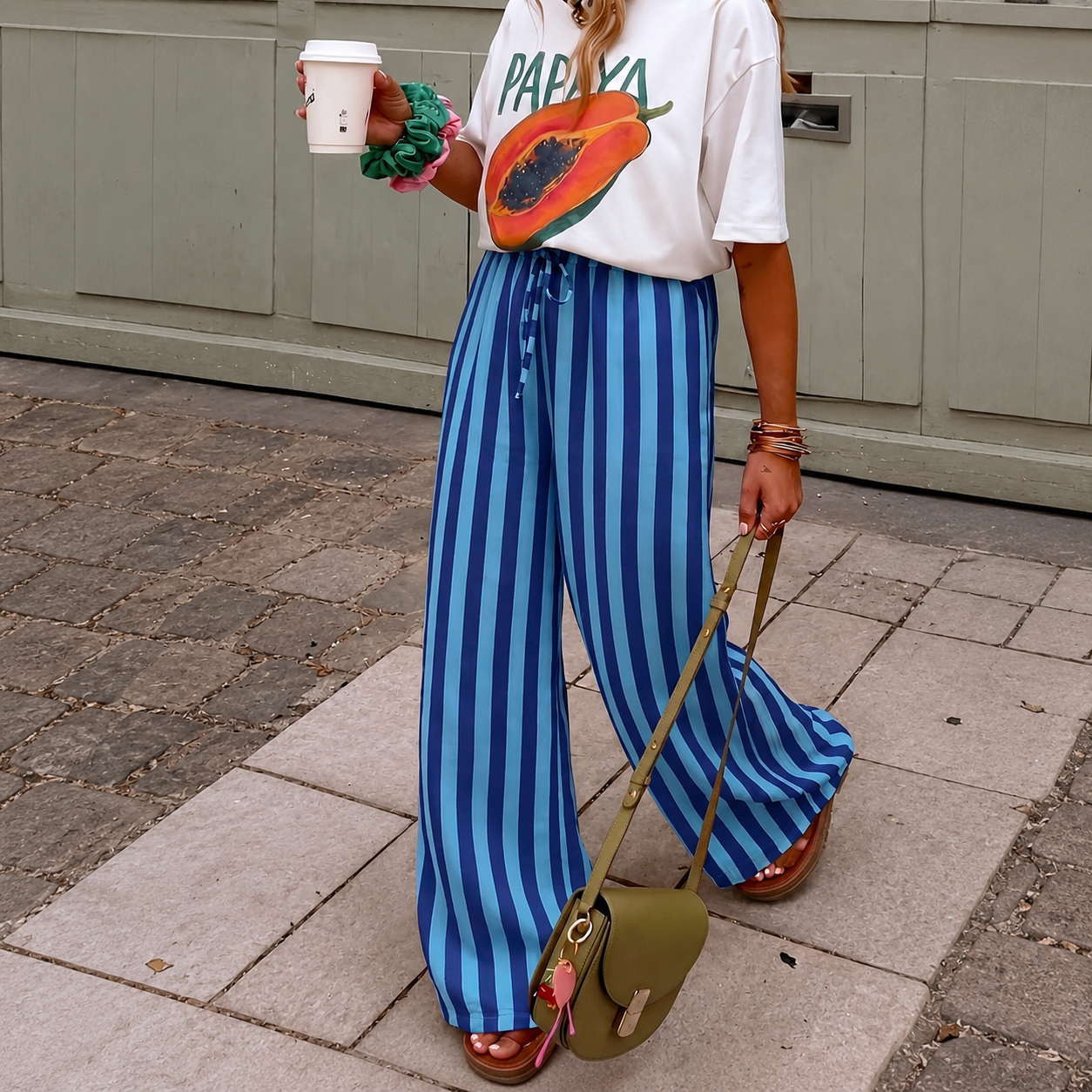 Casual Loose Straight Striped Summer Holiday Daily Pants For Women