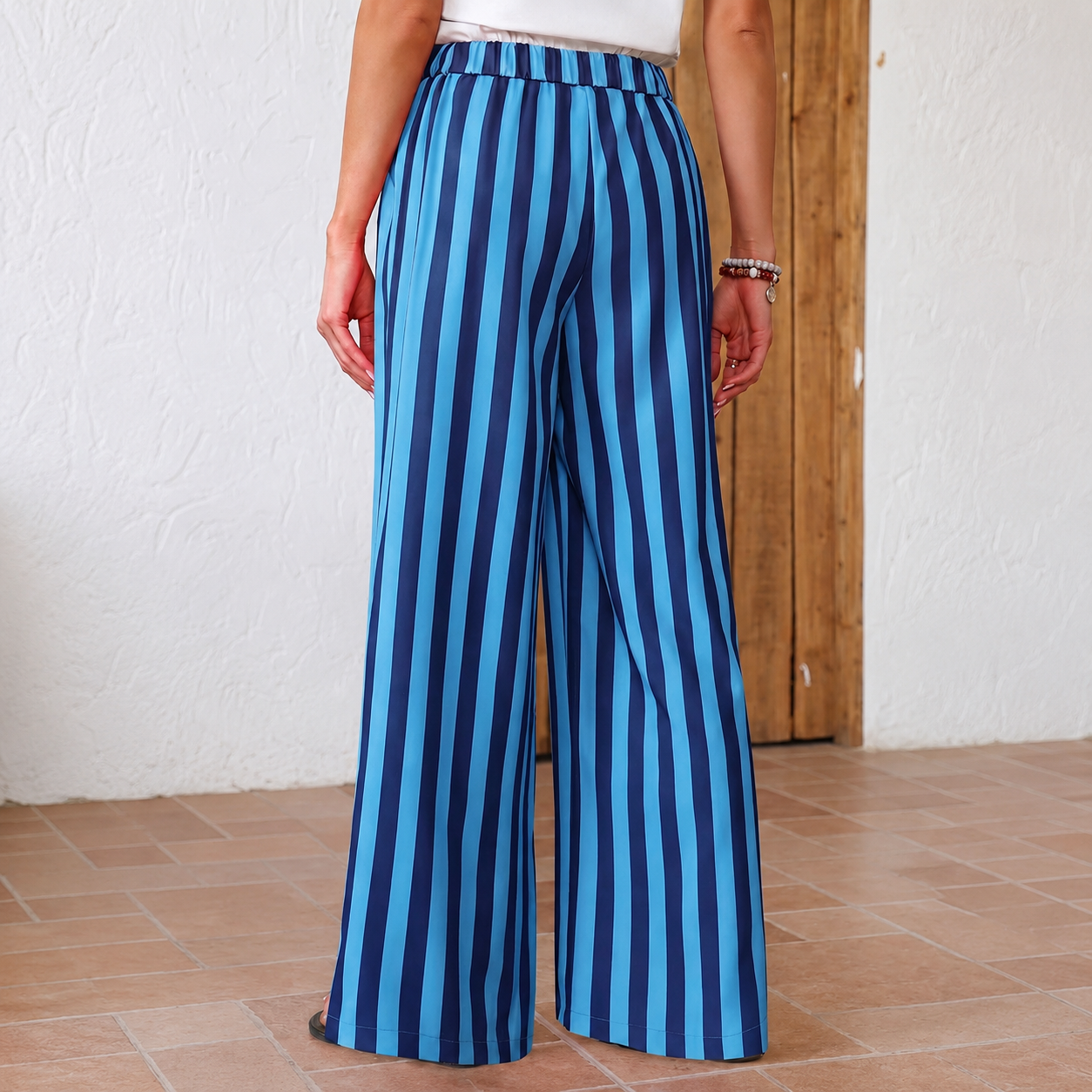 Casual Loose Straight Striped Summer Holiday Daily Pants For Women