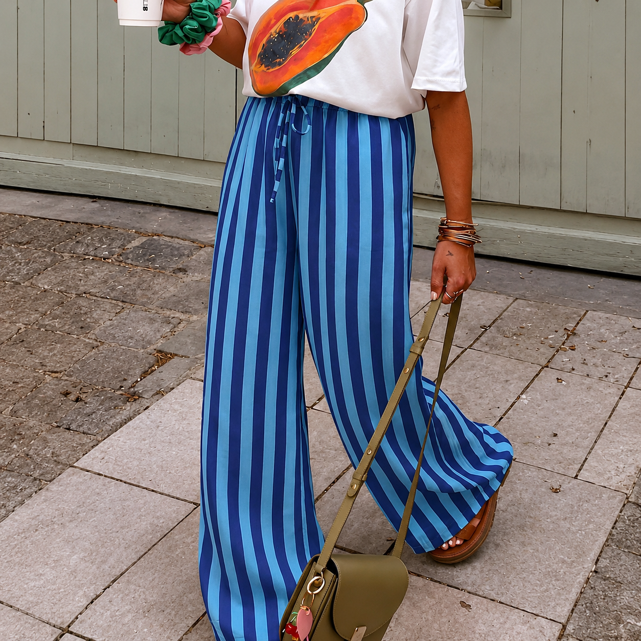 Casual Loose Straight Striped Summer Holiday Daily Pants For Women