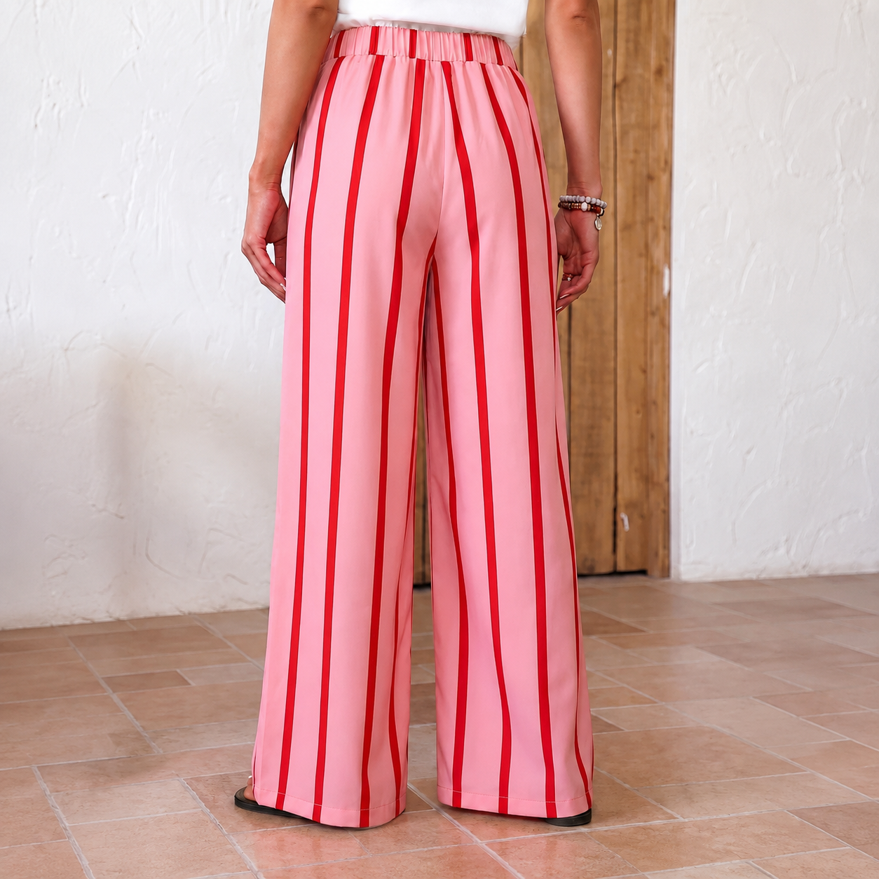 Casual Loose Straight Striped Summer Holiday Daily Pants For Women