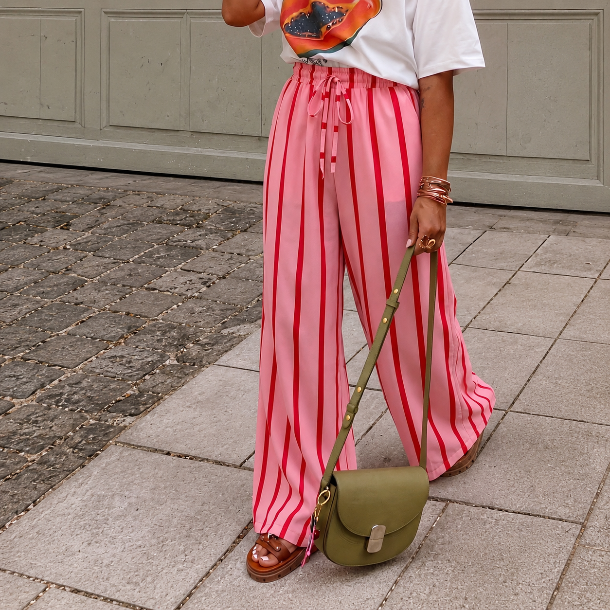 Casual Loose Straight Striped Summer Holiday Daily Pants For Women