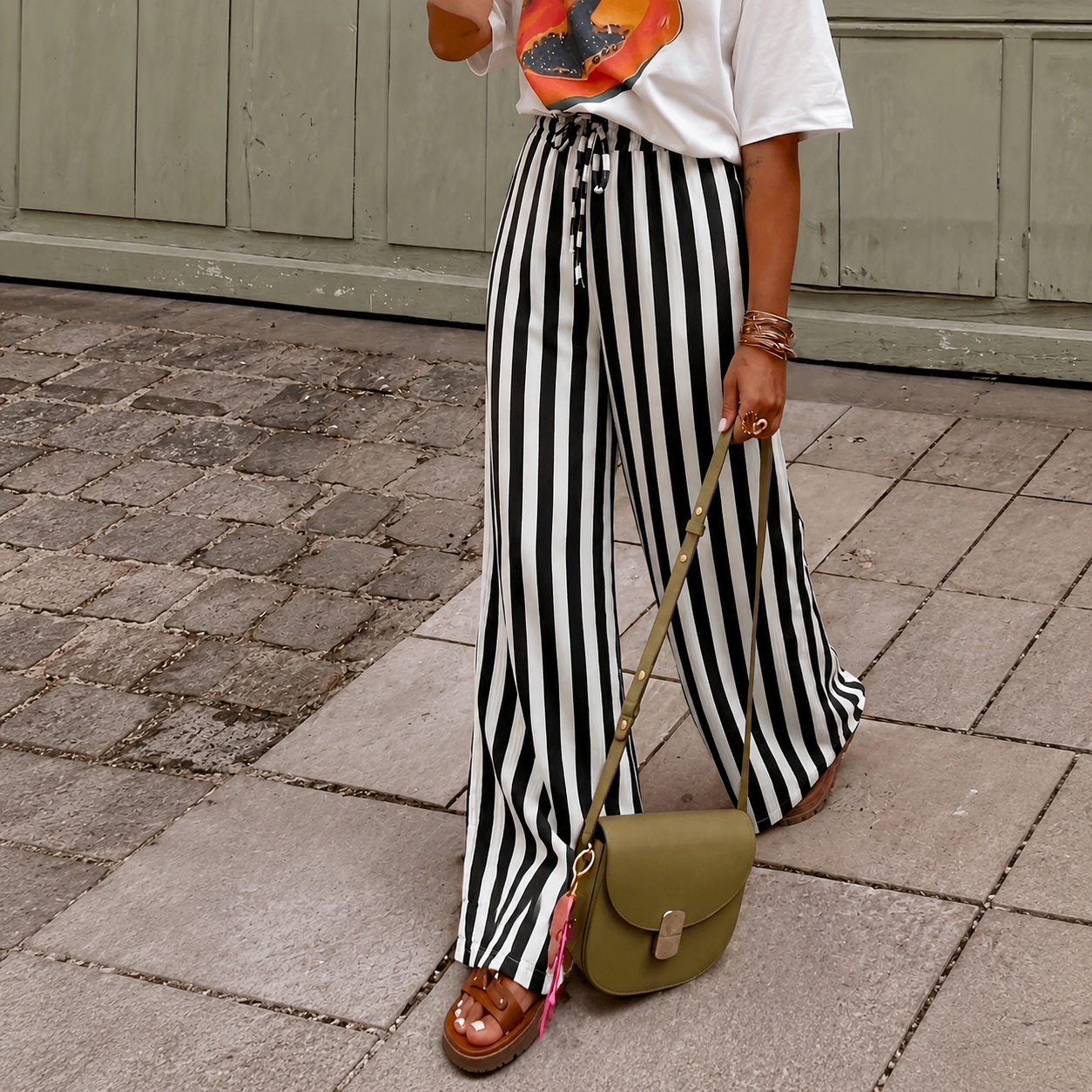 Casual Loose Straight Striped Summer Holiday Daily Pants For Women