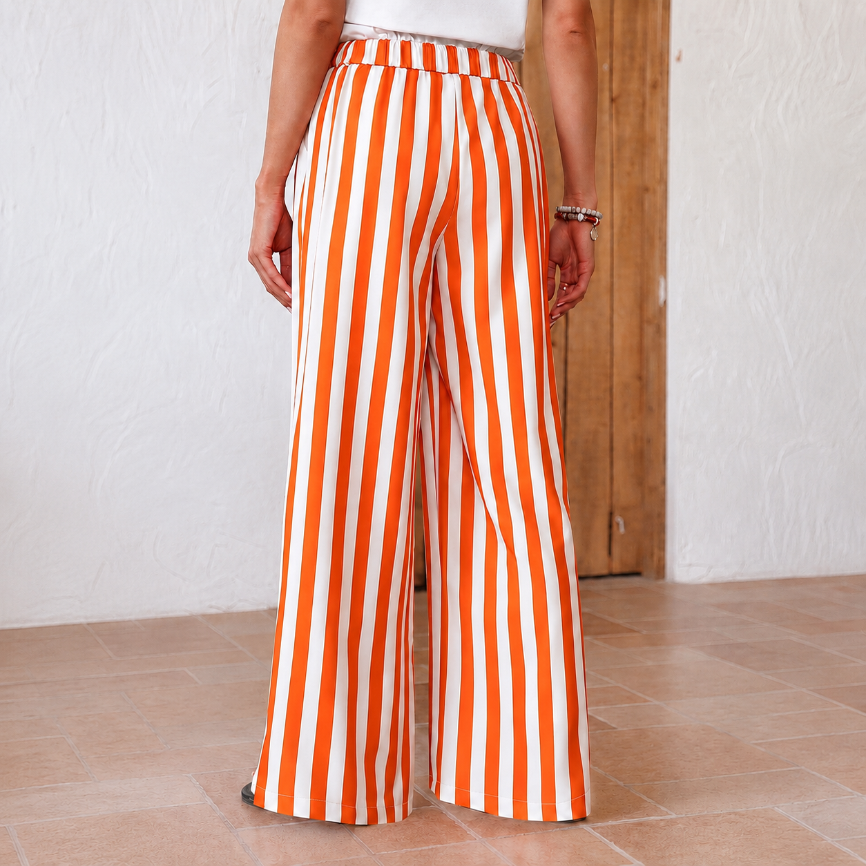 Casual Loose Straight Striped Summer Holiday Daily Pants For Women
