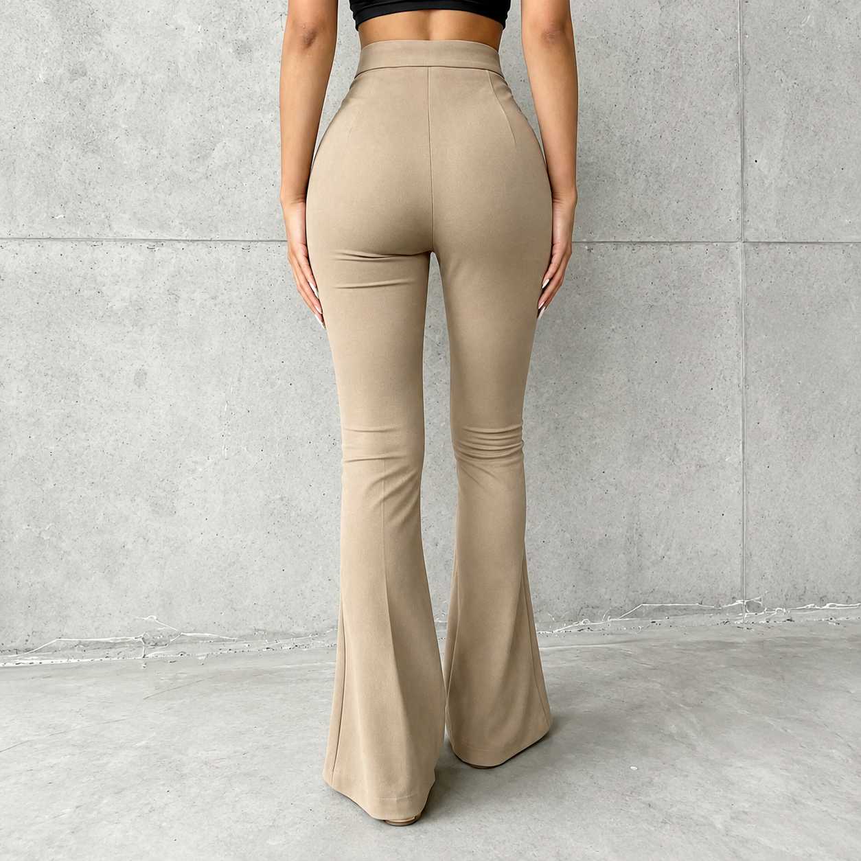 Front Seam Button Closure Stretchy Flare Pants For Women