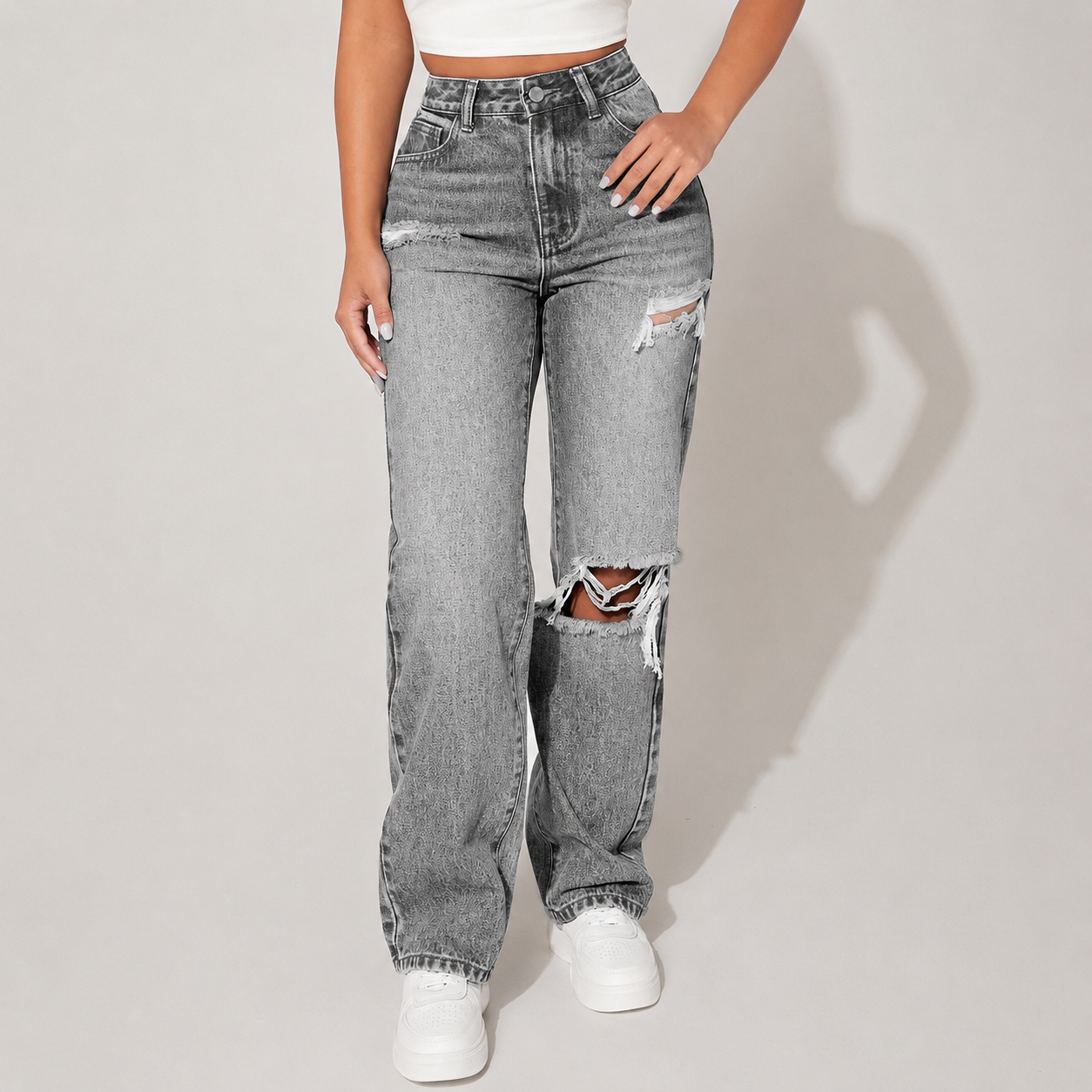 Casual Loose Straight Vintage Stacked Jeans For Women