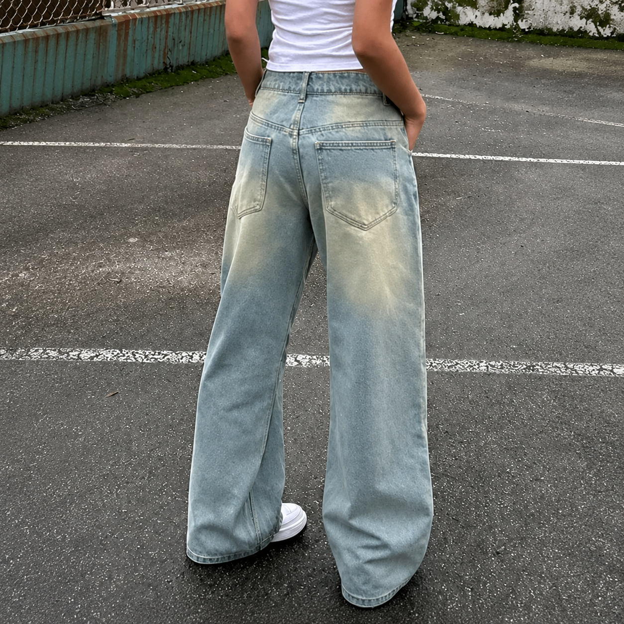 Casual Loose Straight Vintage Stacked Jeans For Women