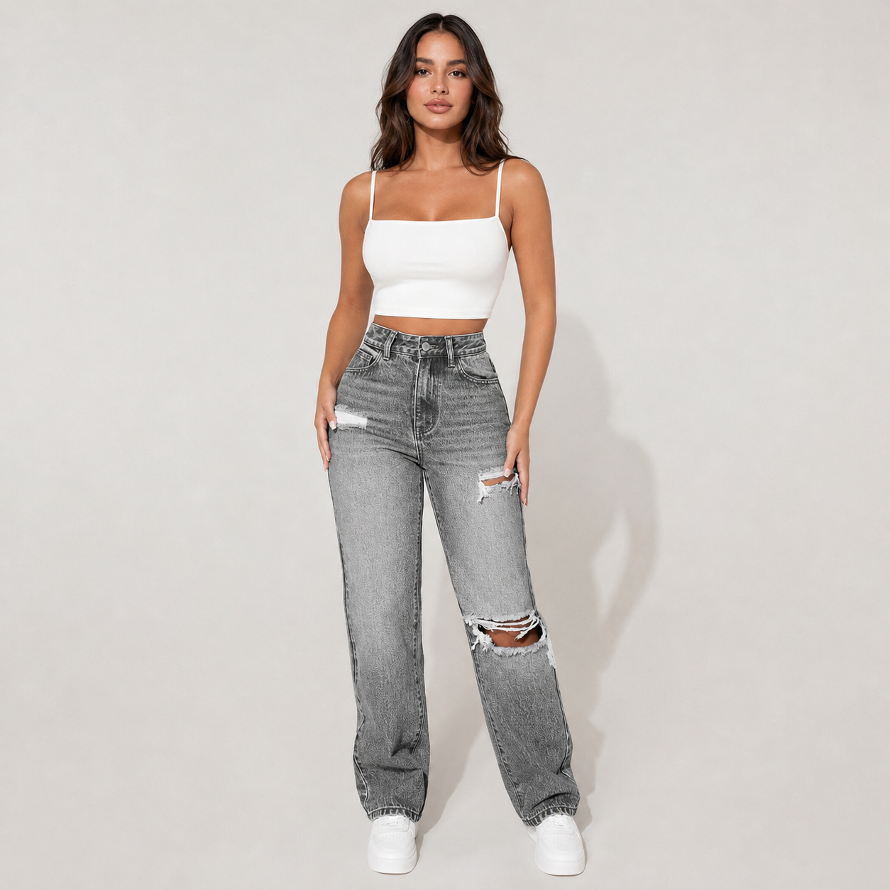 Casual Loose Straight Vintage Stacked Jeans For Women