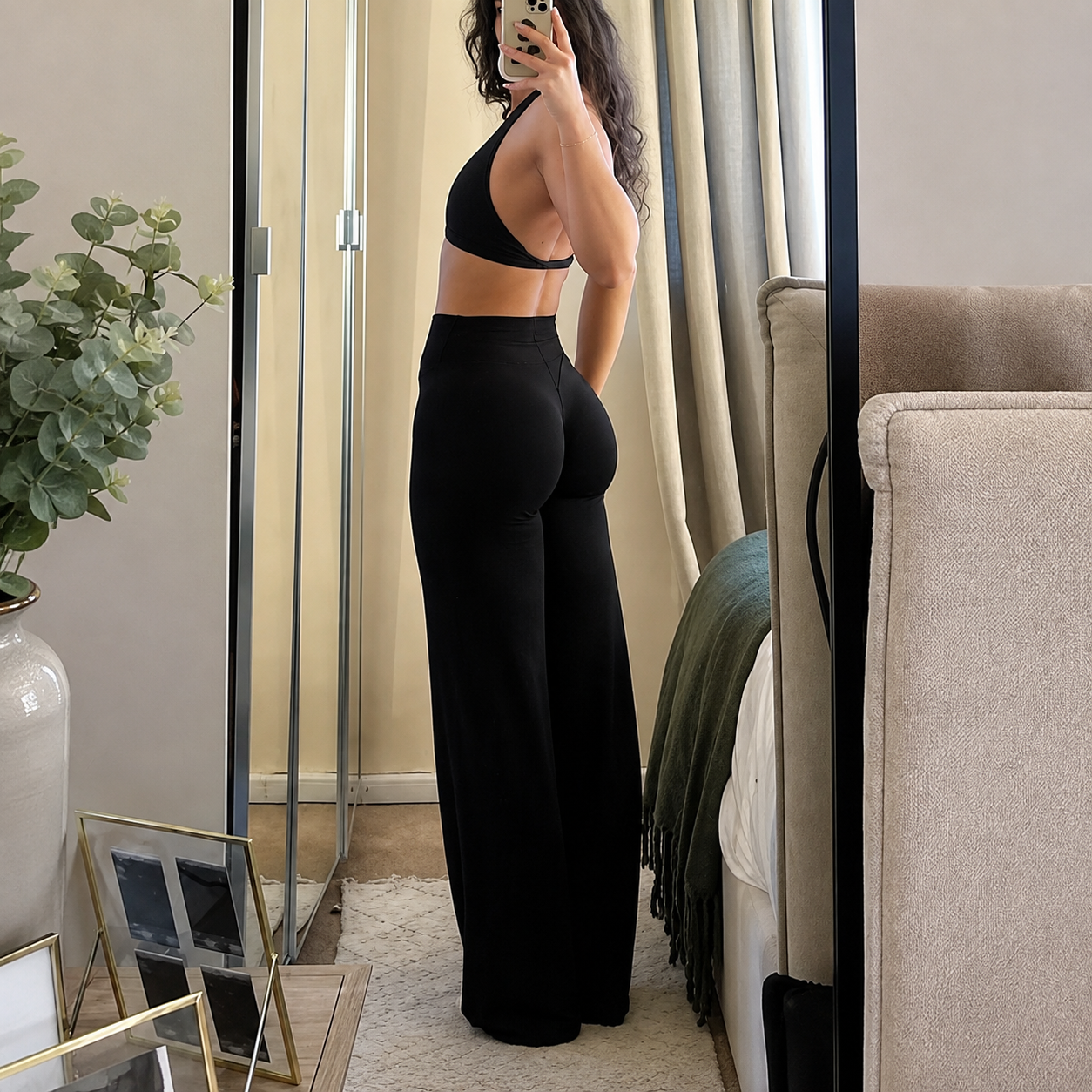 Solid Colored Modern Slim Fit Flare Pants For Women