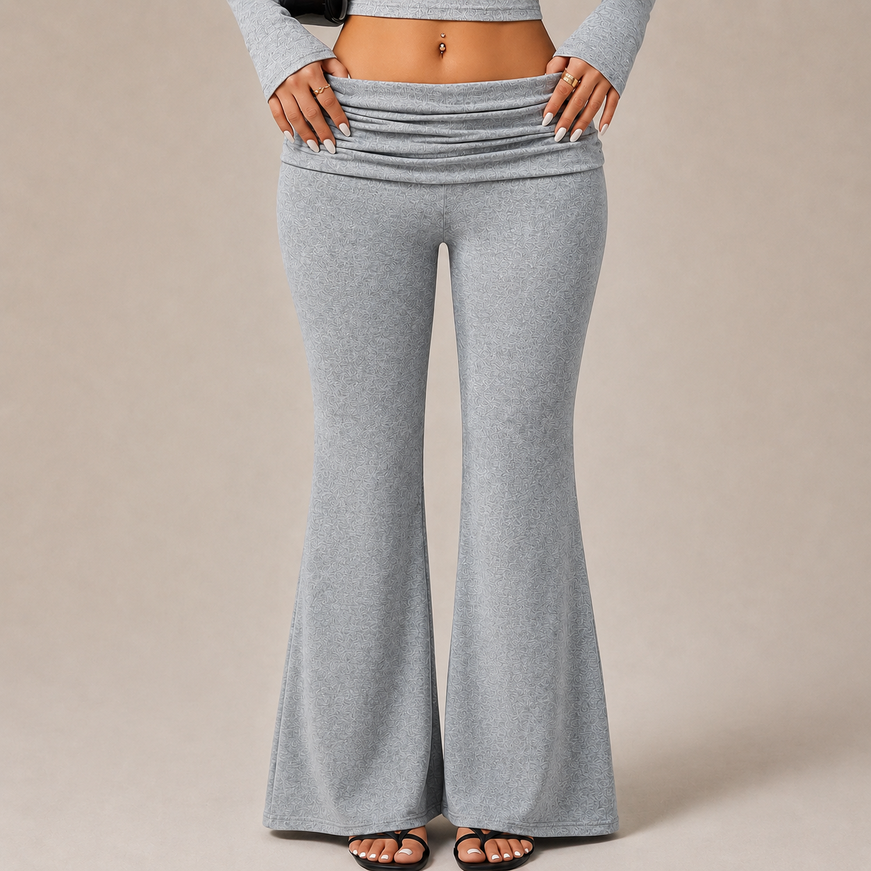 Vintage Style Casual Flared Fold Pants With Stretch Fit For Women