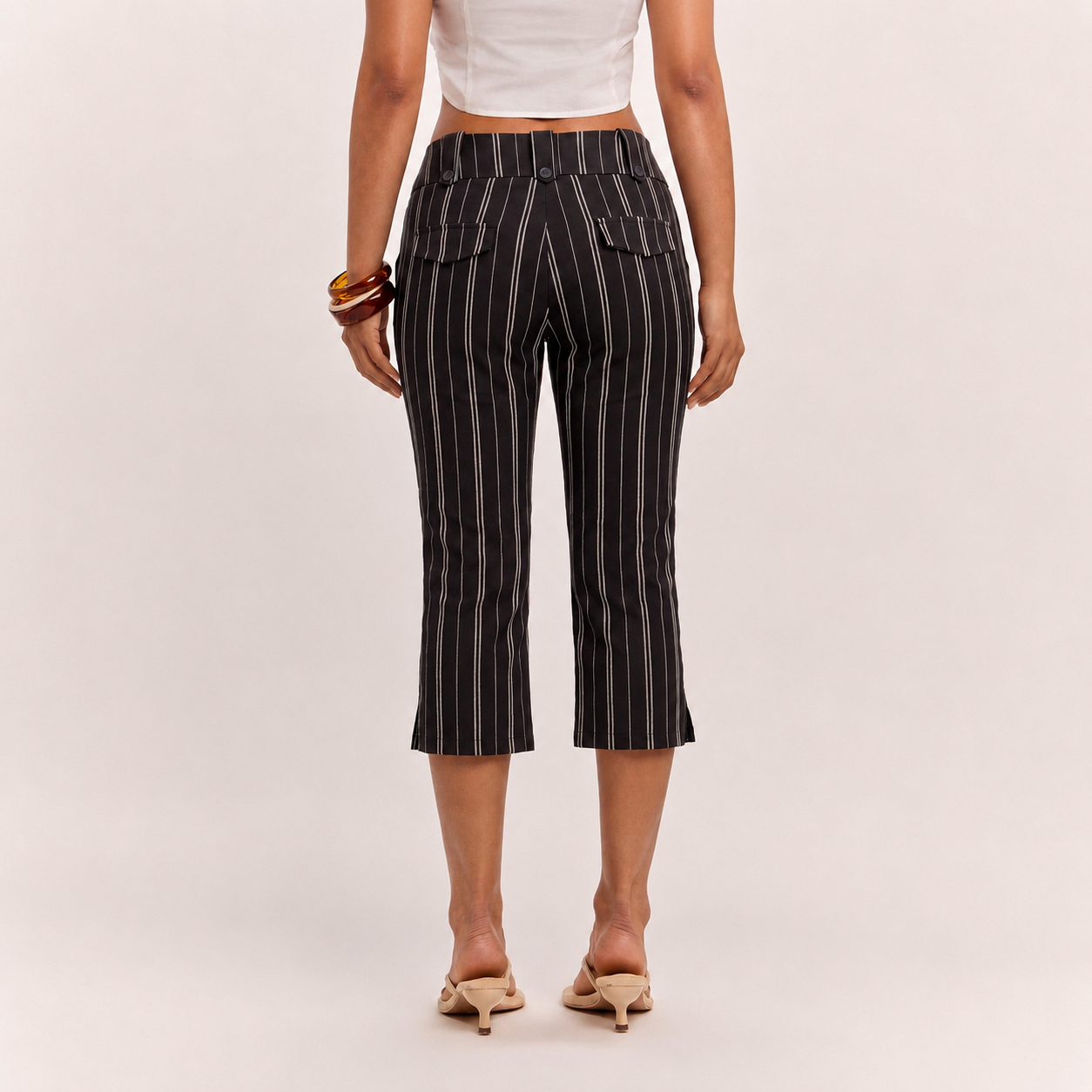 Casual Vintage Striped Outing Capri Pants For Women