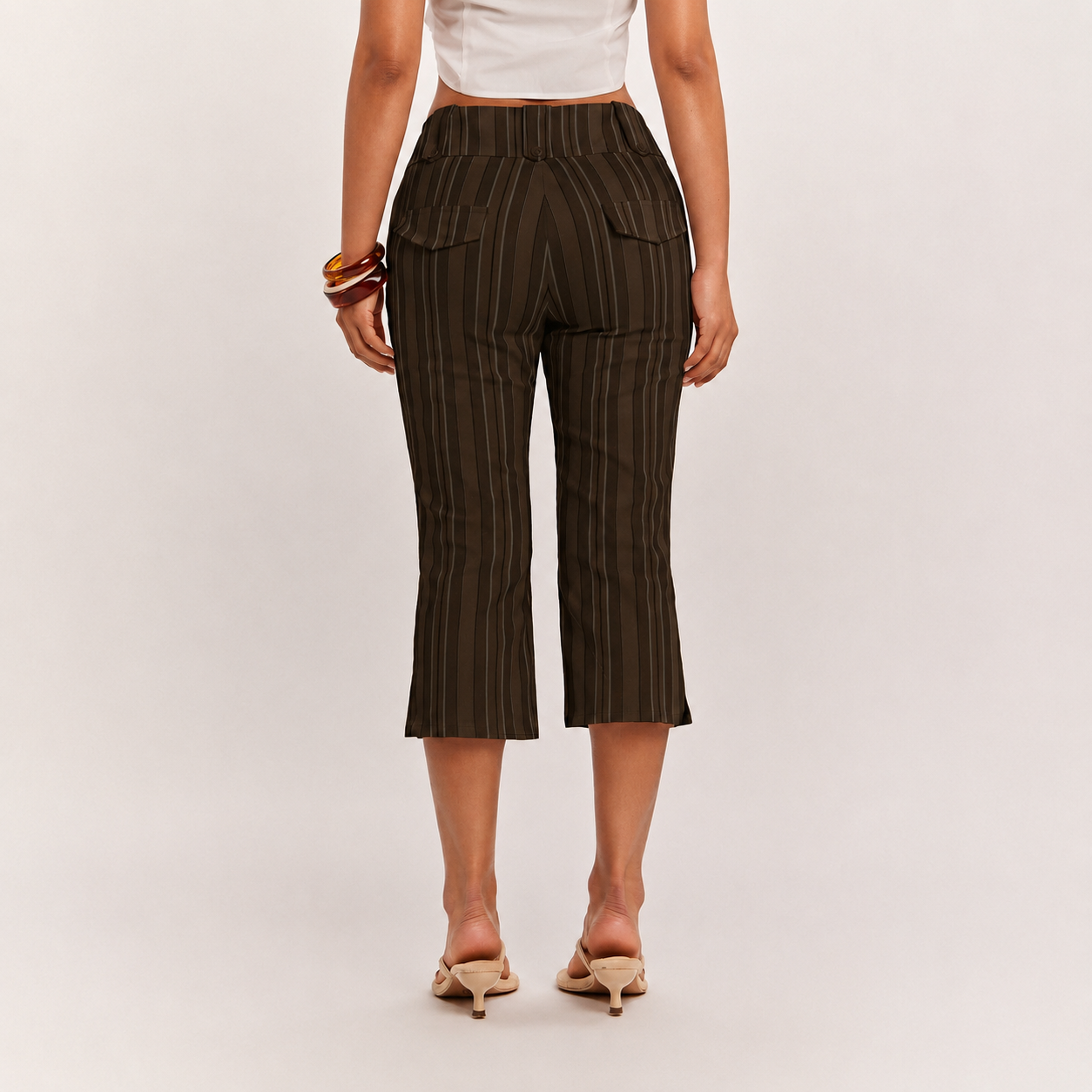 Casual Vintage Striped Outing Capri Pants For Women