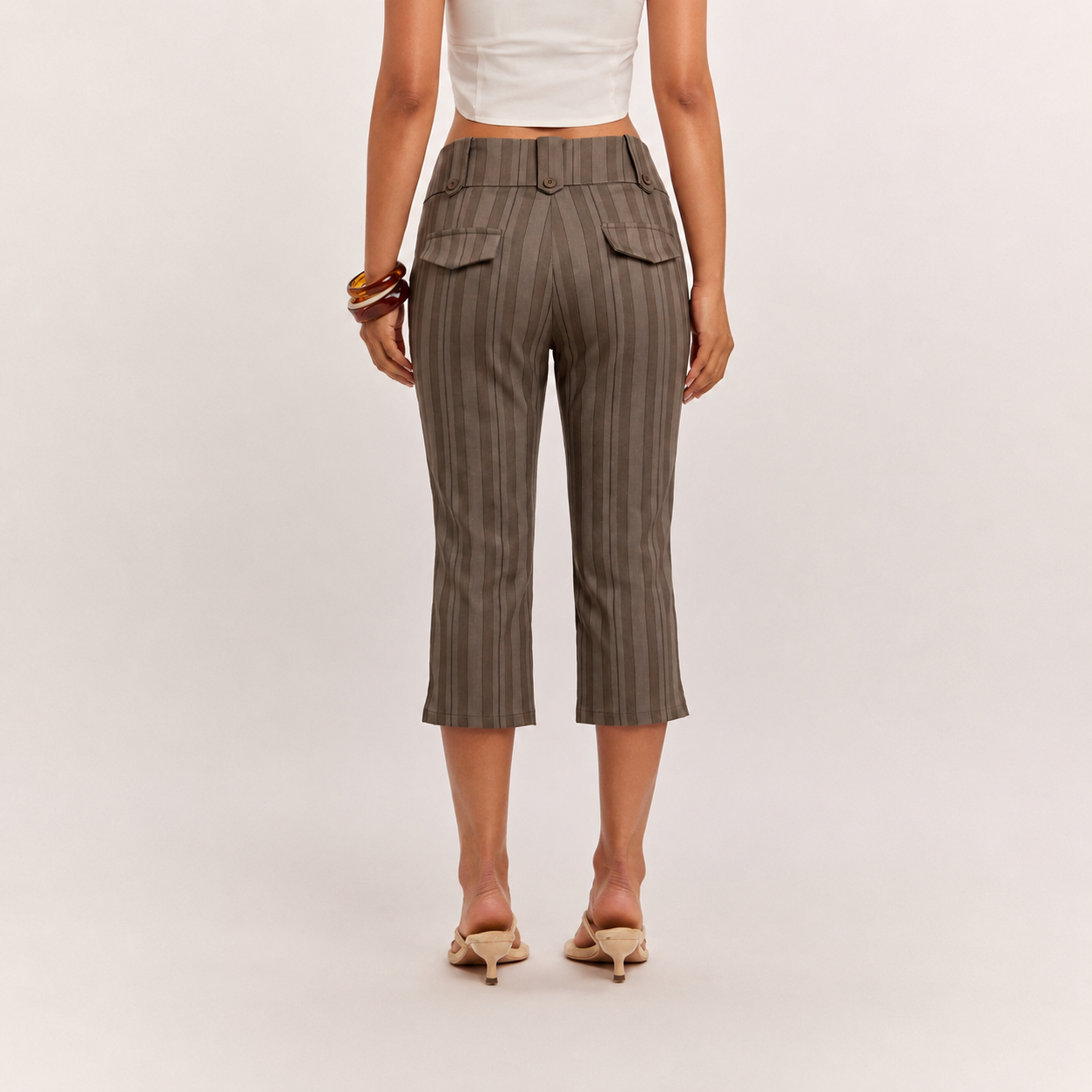 Casual Vintage Striped Outing Capri Pants For Women