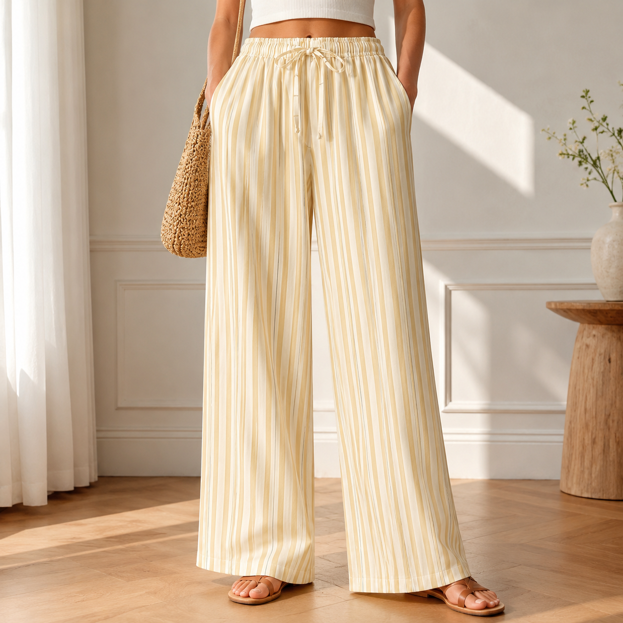 Casual Straight Summer Pants With Drawstring For Women