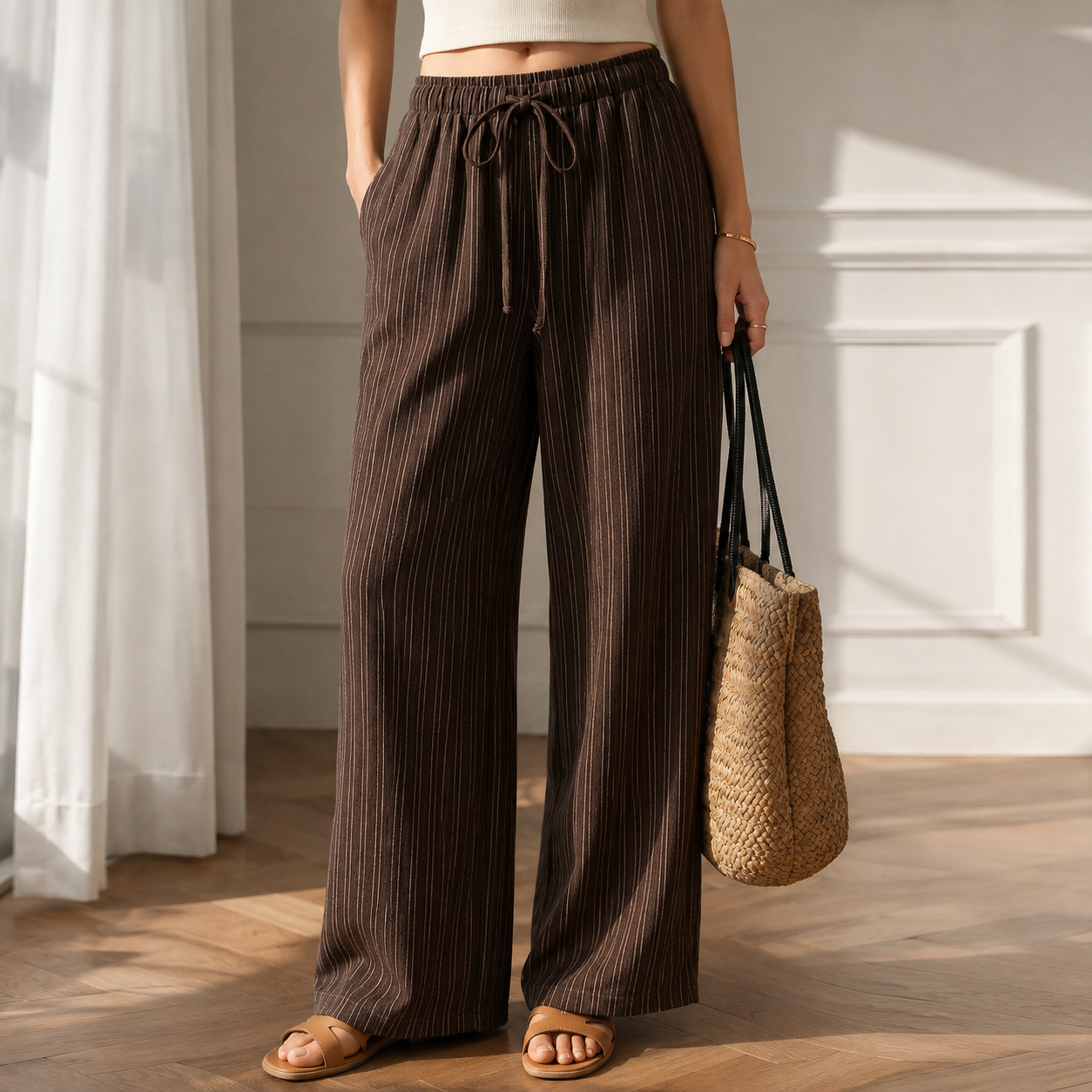 Casual Straight Summer Pants With Drawstring For Women