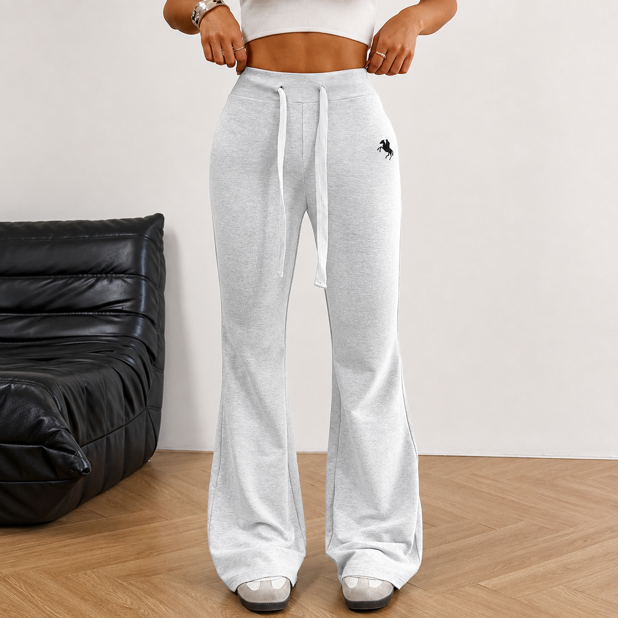 Casual Flared Embroidered Sweatpants With Drawstring For Women
