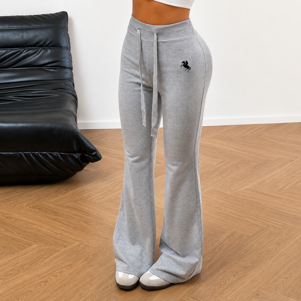 Casual Flared Embroidered Sweatpants With Drawstring For Women