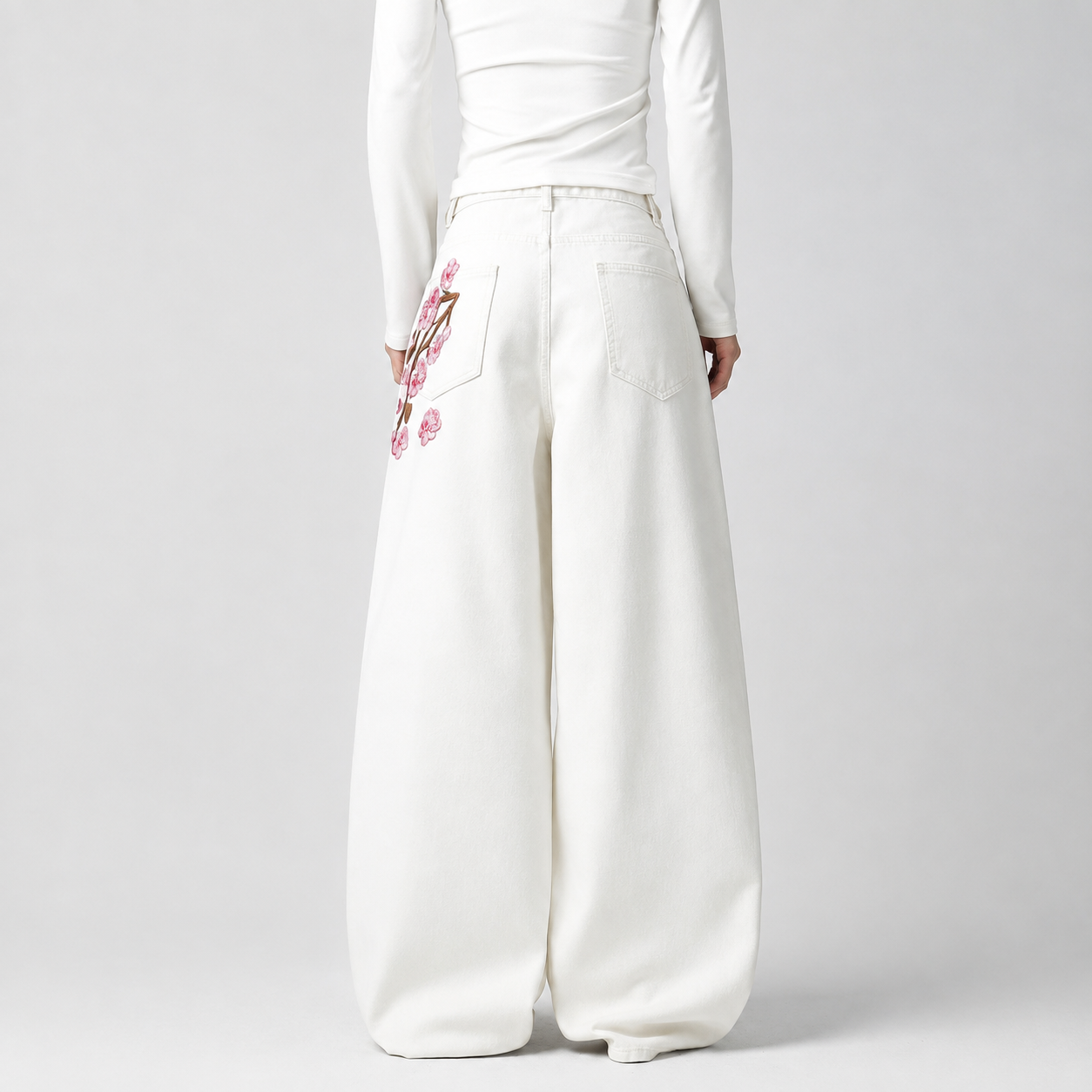 Korean Street Style Embroidered Wide Jeans For Women