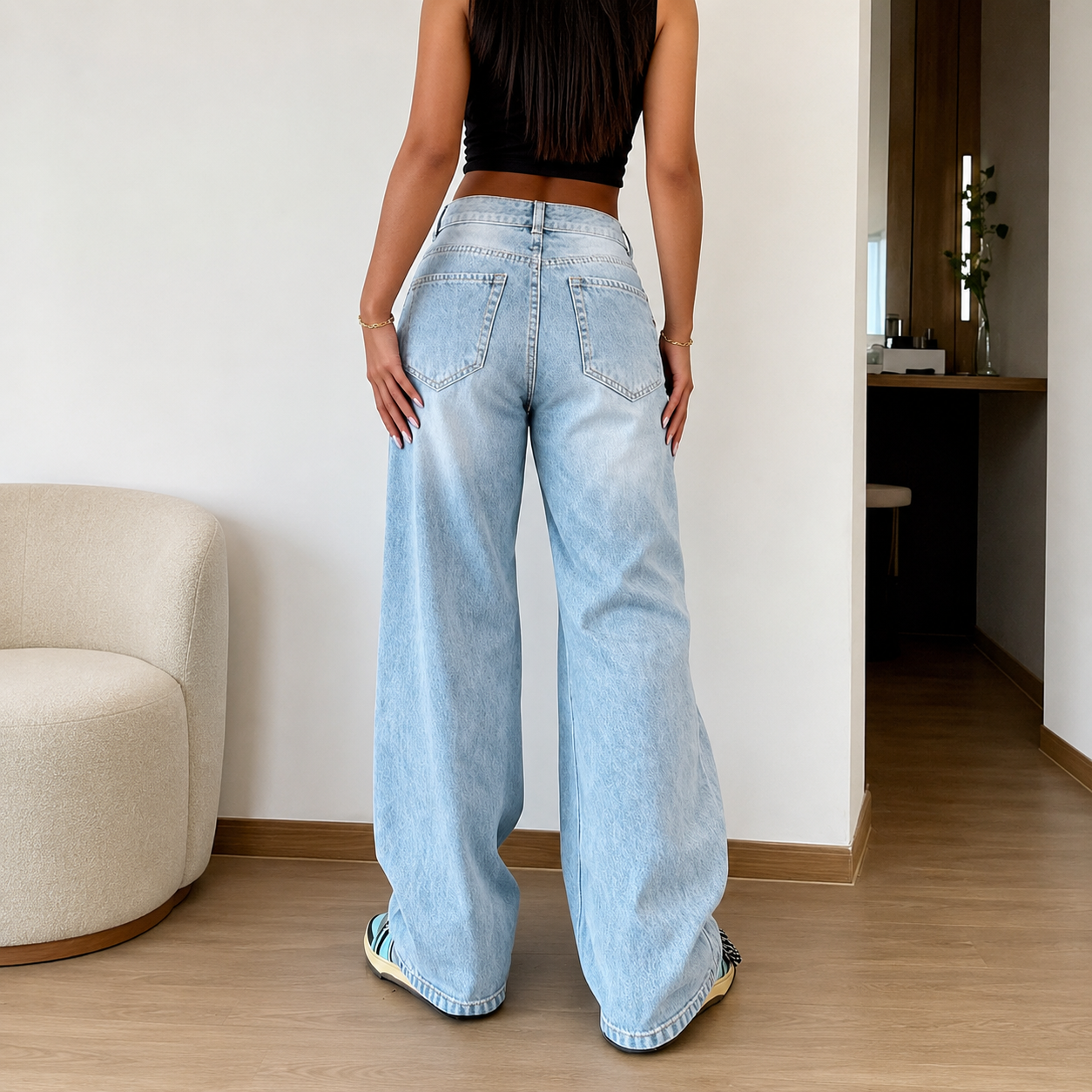 Casual Loose Vintage Stacked Jeans For Women