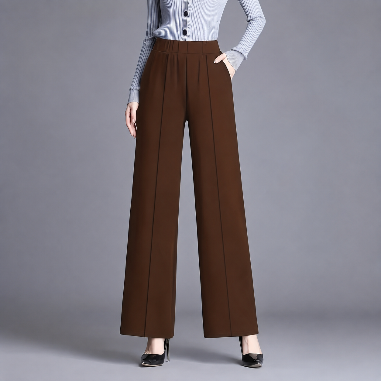 Casual Straight Length Pants With Slant Pockets For Women
