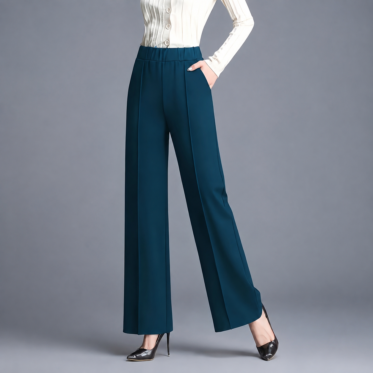 Casual Straight Length Pants With Slant Pockets For Women