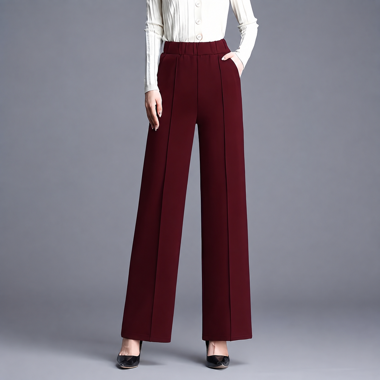 Casual Straight Length Pants With Slant Pockets For Women
