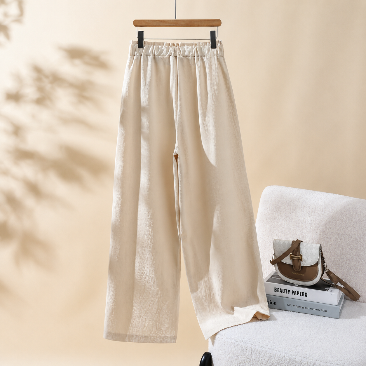 Solid Colored Drawstring High Waist Palazzo Trousers For Women