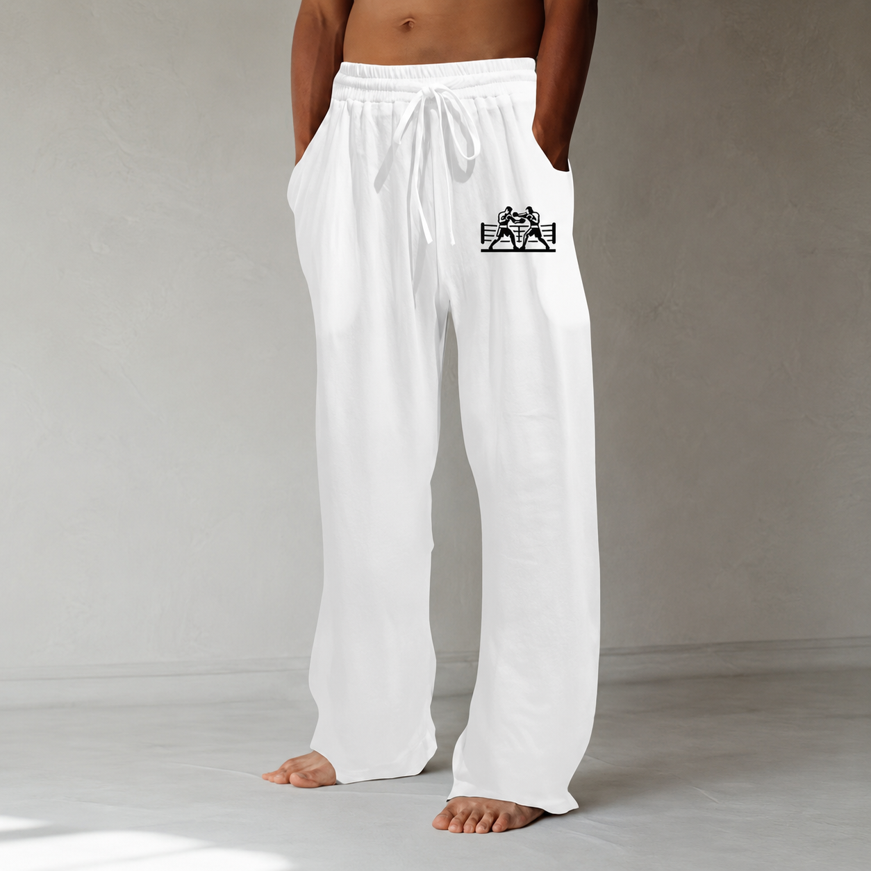 Soft Relaxed Fit Drawstring Trousers with Pockets for Men