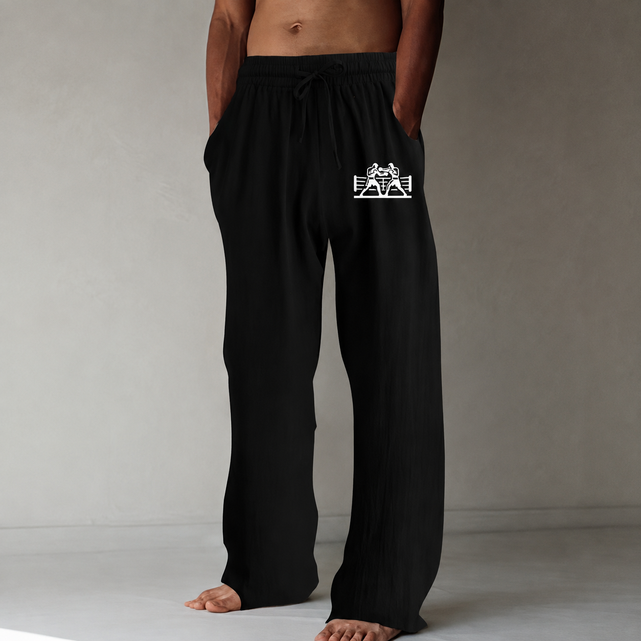 Soft Relaxed Fit Drawstring Trousers with Pockets for Men