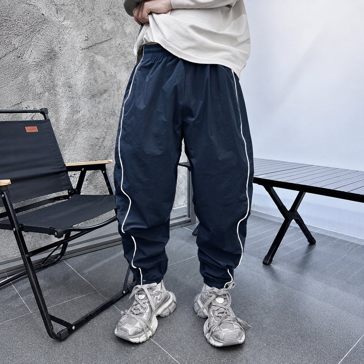 Reflective Stripe Jogger Pants with Elastic Cuffs for Men