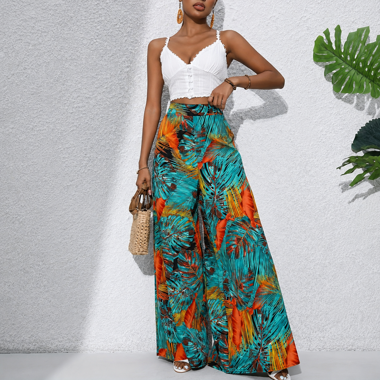 Bohemian Style Wide Vacation Themed Pants For Women