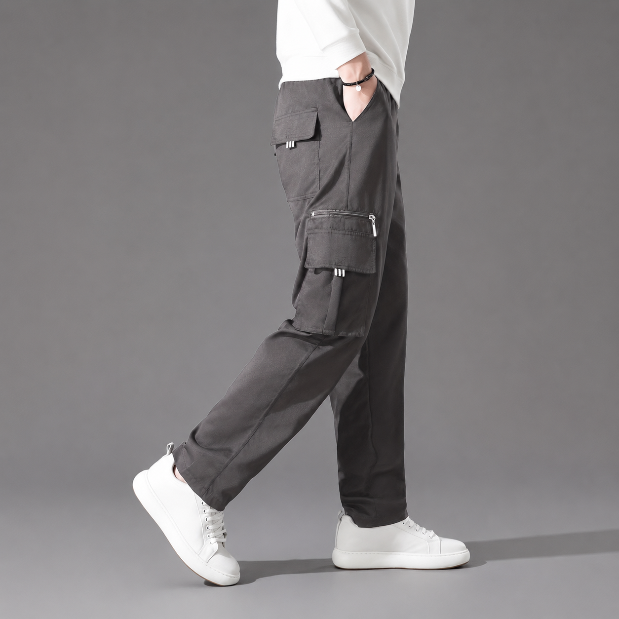 Casual Loose Fit Cargo Trousers With Multiple Pockets For Men