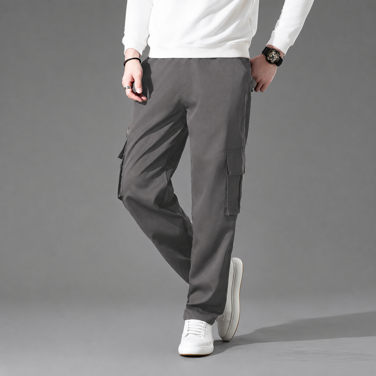 Casual Loose Fit Cargo Trousers With Multiple Pockets For Men