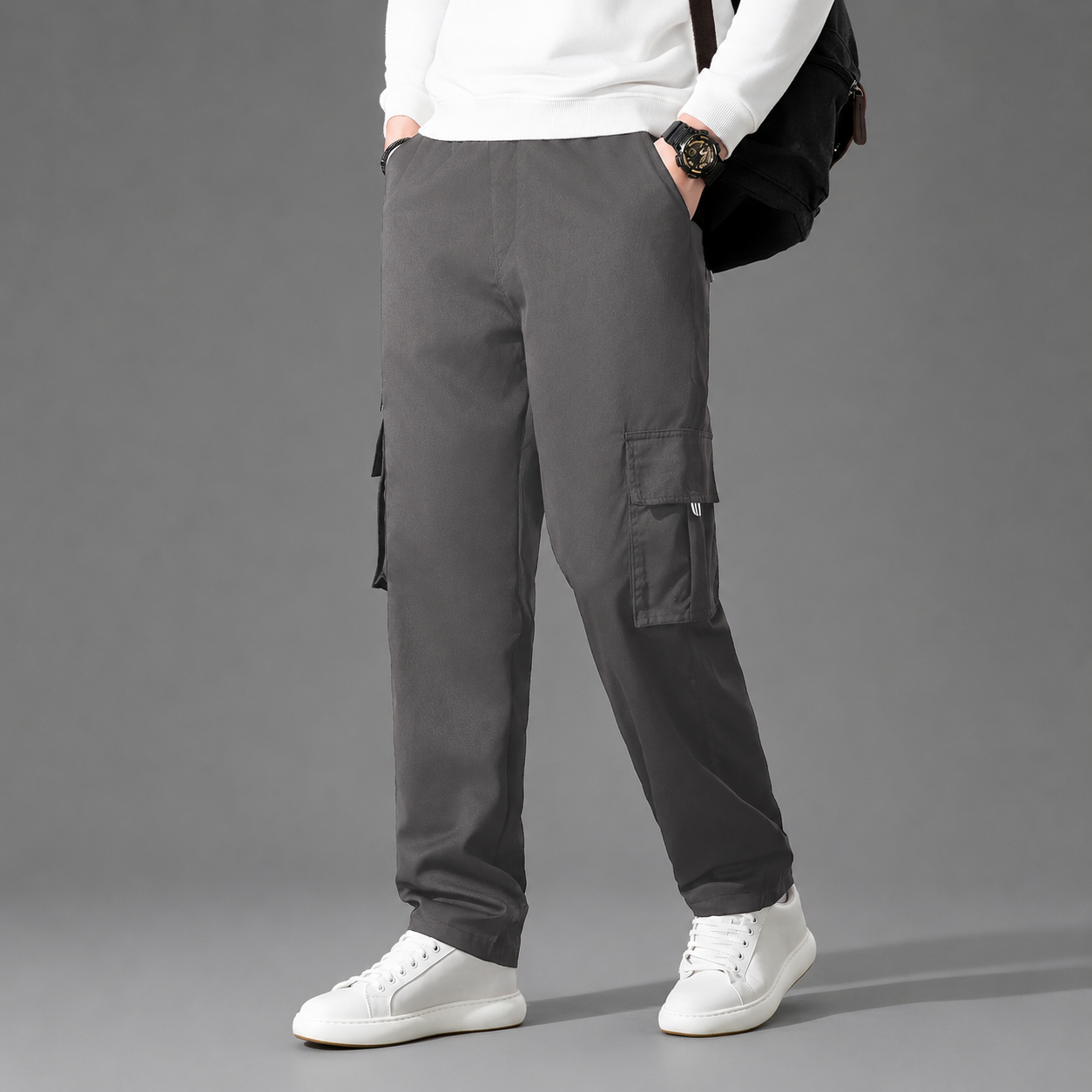 Casual Loose Fit Cargo Trousers With Multiple Pockets For Men