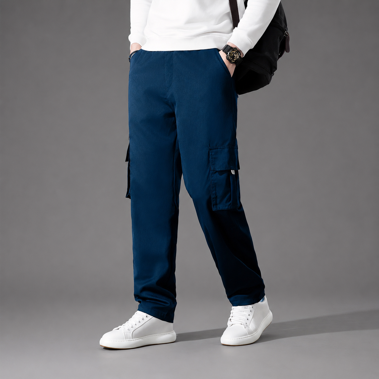 Casual Loose Fit Cargo Trousers With Multiple Pockets For Men