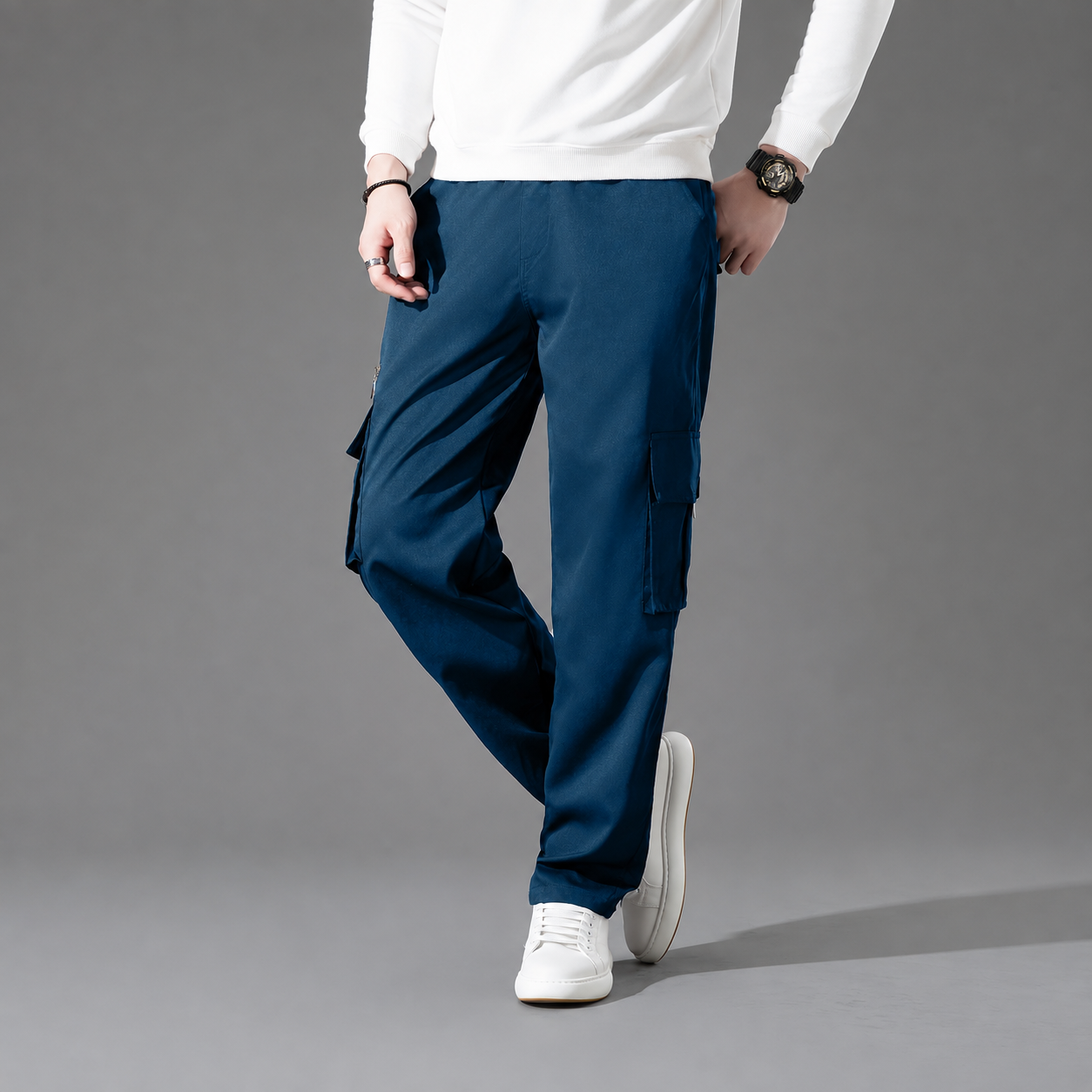 Casual Loose Fit Cargo Trousers With Multiple Pockets For Men