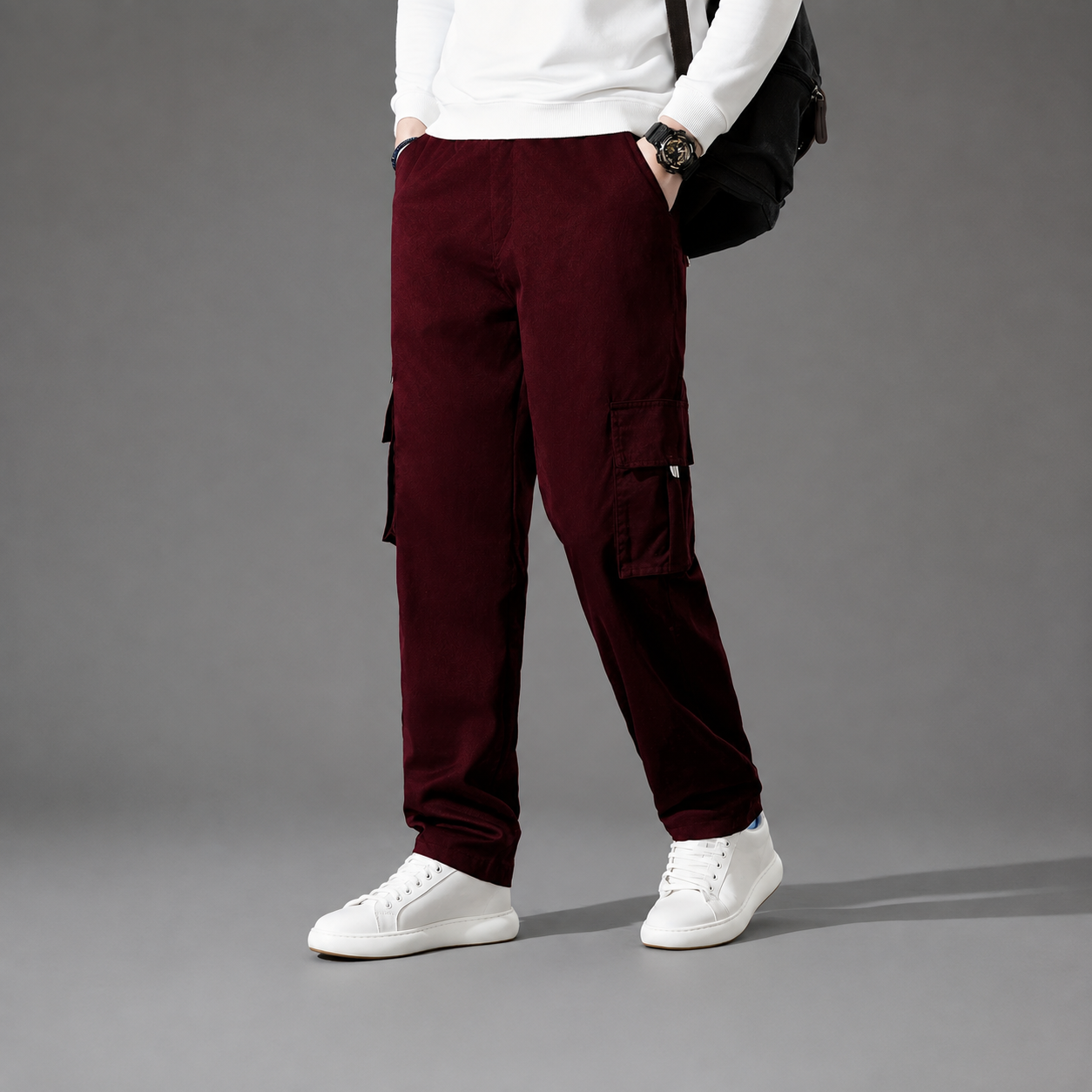 Casual Loose Fit Cargo Trousers With Multiple Pockets For Men