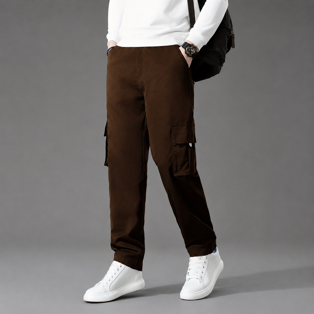 Casual Loose Fit Cargo Trousers With Multiple Pockets For Men